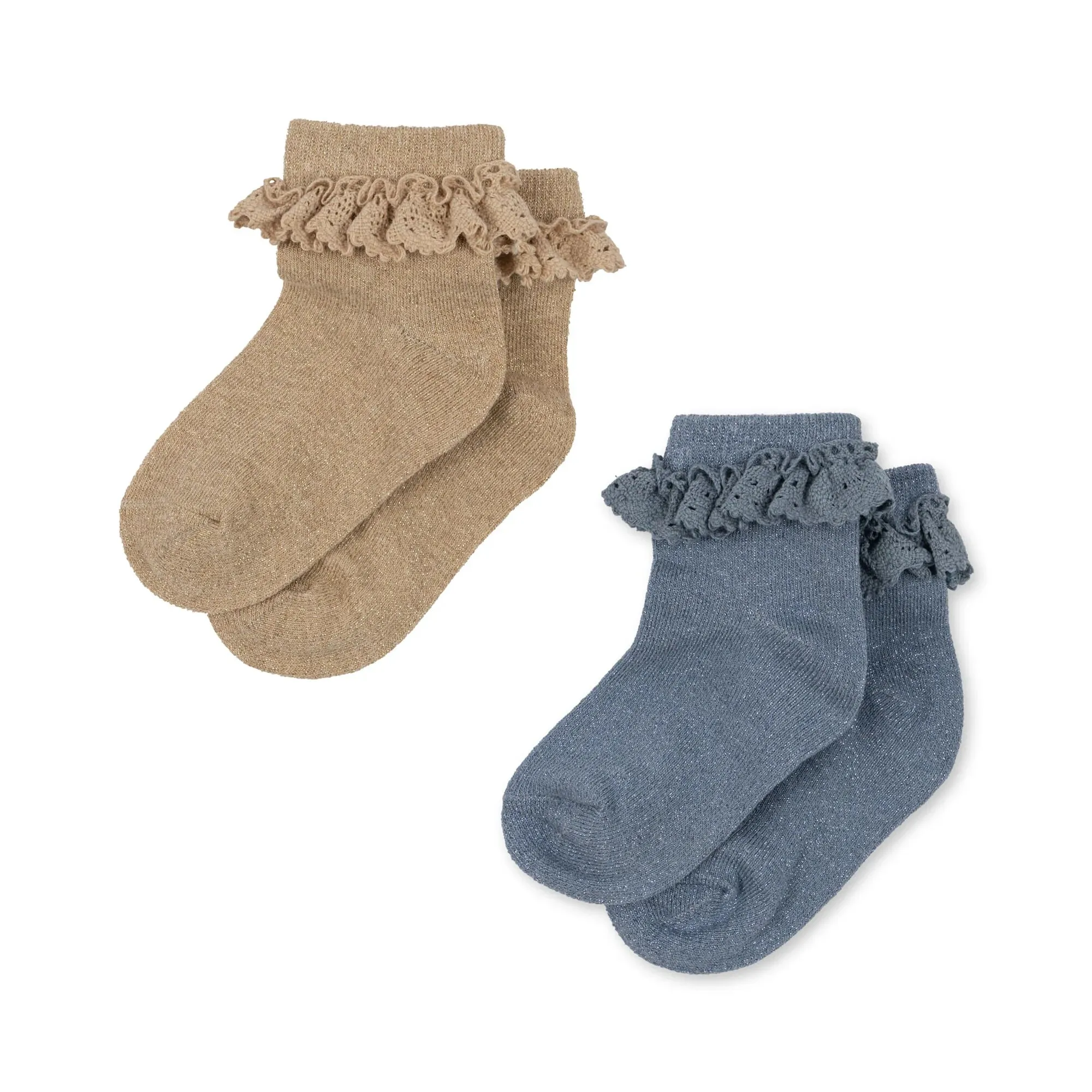 2 pack lace lurex socks - sand/blue