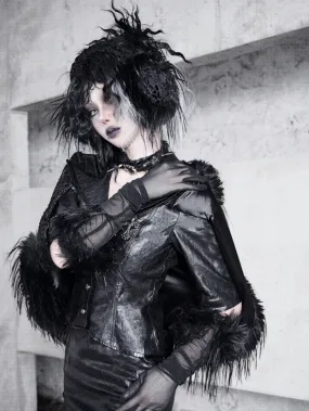 Black Fluffy Cuffs Goth Style Gloves