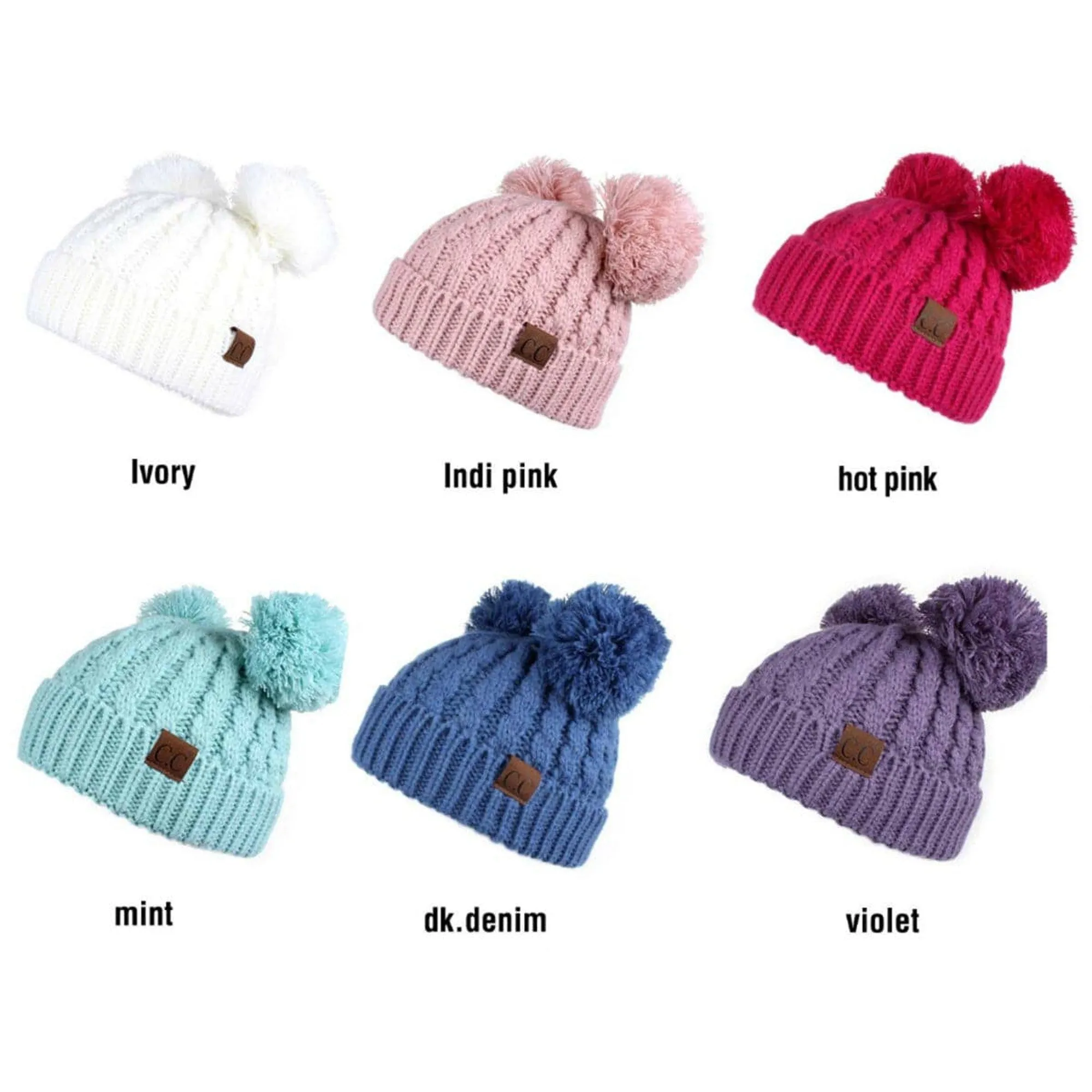 CC Kids Double Pom Kids Toddler to Adult Winter Beanies