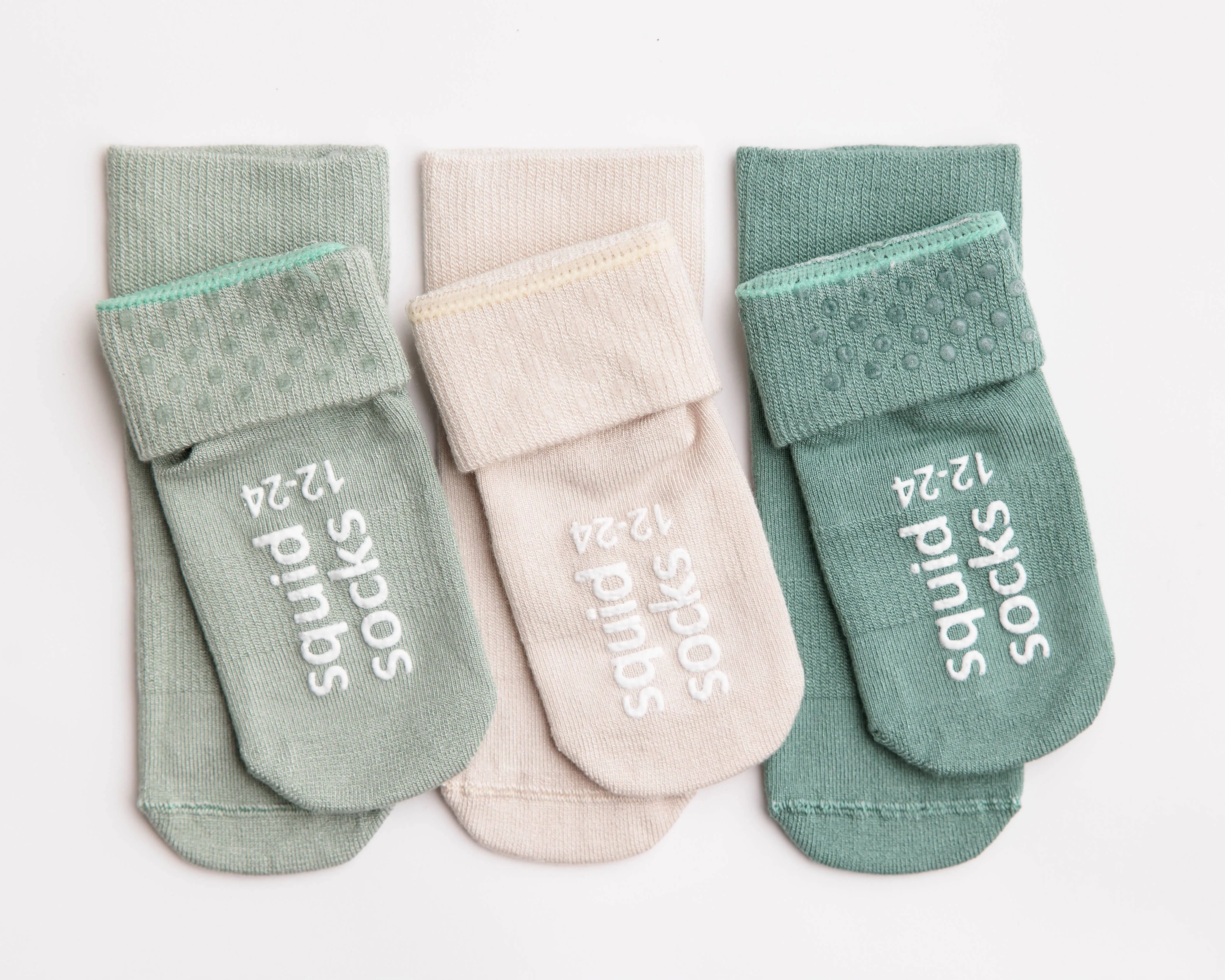 Coastal - Non-Slip Baby Socks Stone Gray, Eucalyptus, Thyme
