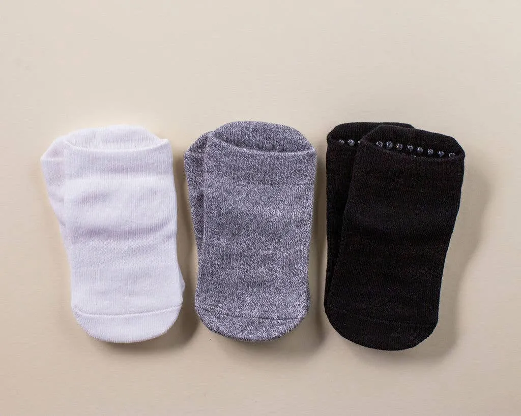 Crew - Non-Slip Baby Ankle Socks in White, Gray, Black