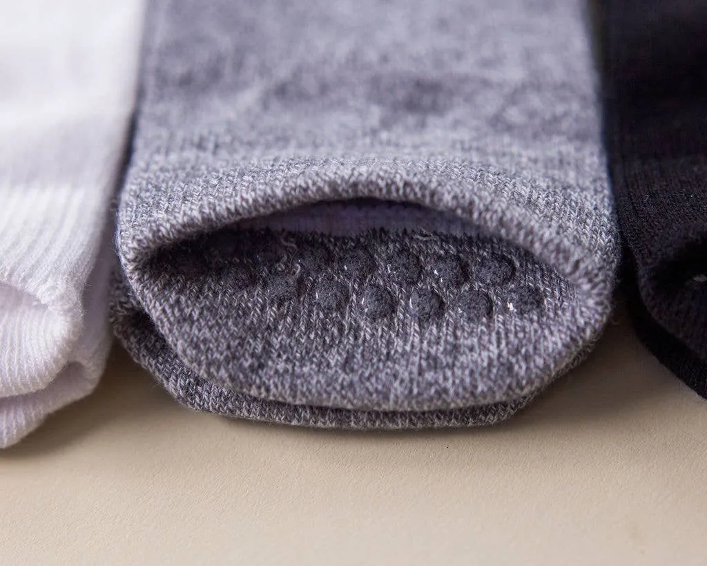 Crew - Non-Slip Baby Ankle Socks in White, Gray, Black