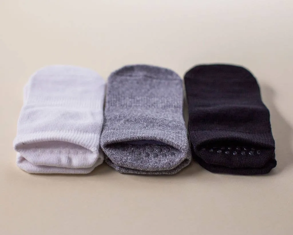 Crew - Non-Slip Baby Ankle Socks in White, Gray, Black
