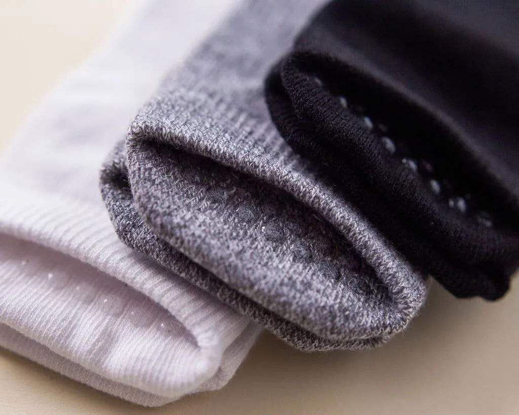 Crew - Non-Slip Baby Ankle Socks in White, Gray, Black