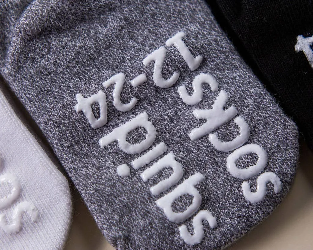 Crew - Non-Slip Baby Ankle Socks in White, Gray, Black