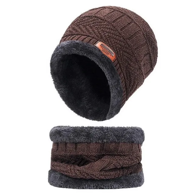 Cuzcare Set Hat Scarf for Men and Women Neck Protection Outdoor Warm Fleece Liner Knit Winter