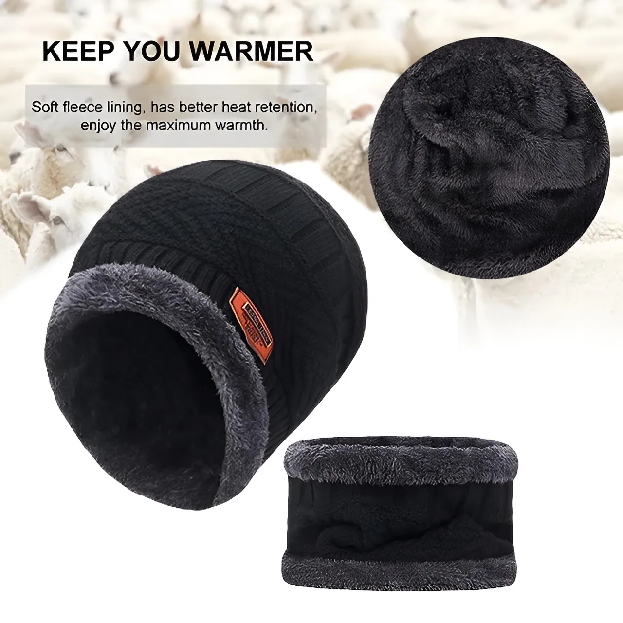 Cuzcare Set Hat Scarf for Men and Women Neck Protection Outdoor Warm Fleece Liner Knit Winter
