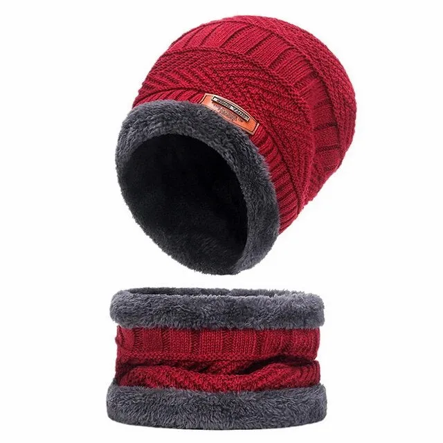 Cuzcare Set Hat Scarf for Men and Women Neck Protection Outdoor Warm Fleece Liner Knit Winter