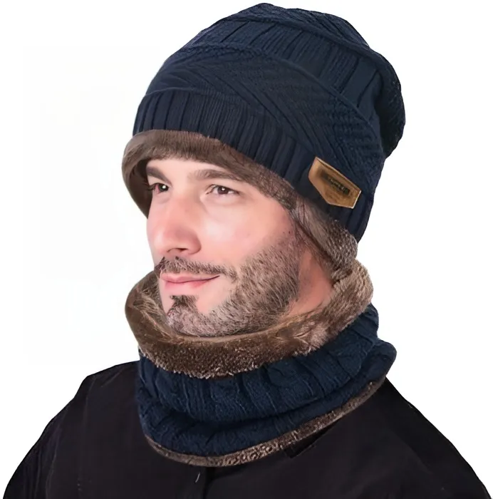 Cuzcare Set Hat Scarf for Men and Women Neck Protection Outdoor Warm Fleece Liner Knit Winter