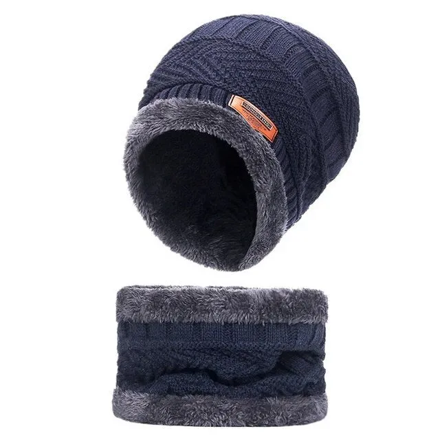 Cuzcare Set Hat Scarf for Men and Women Neck Protection Outdoor Warm Fleece Liner Knit Winter