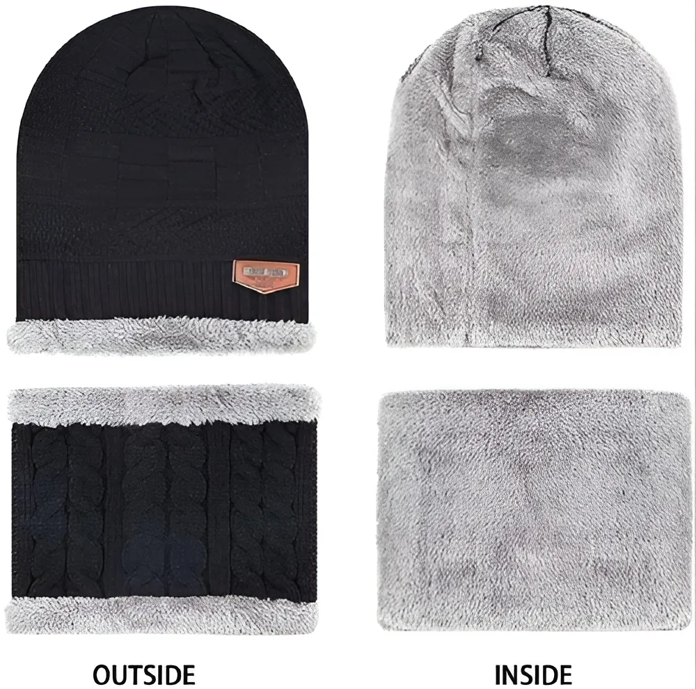 Cuzcare Set Hat Scarf for Men and Women Neck Protection Outdoor Warm Fleece Liner Knit Winter