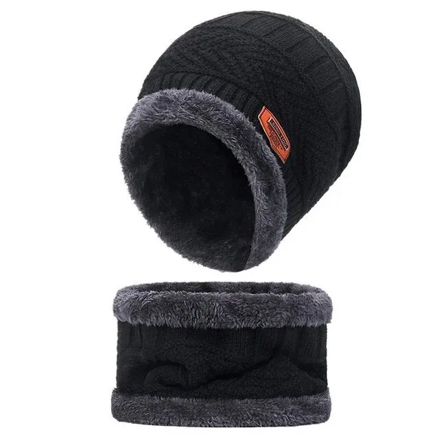 Cuzcare Set Hat Scarf for Men and Women Neck Protection Outdoor Warm Fleece Liner Knit Winter