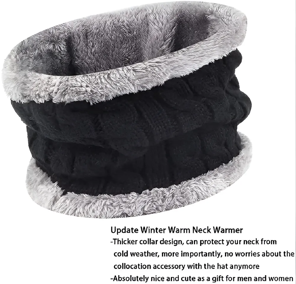 Cuzcare Set Hat Scarf for Men and Women Neck Protection Outdoor Warm Fleece Liner Knit Winter
