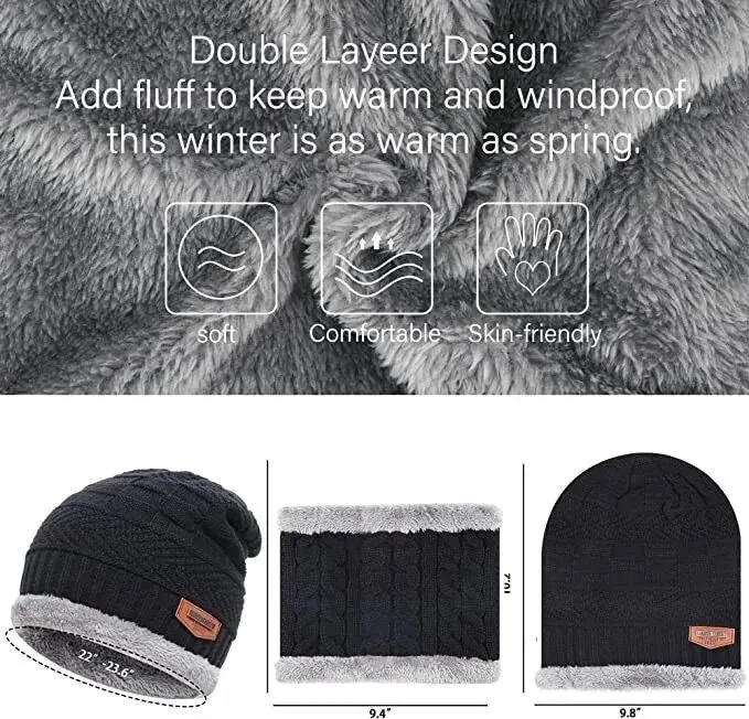 Cuzcare Set Hat Scarf for Men and Women Neck Protection Outdoor Warm Fleece Liner Knit Winter