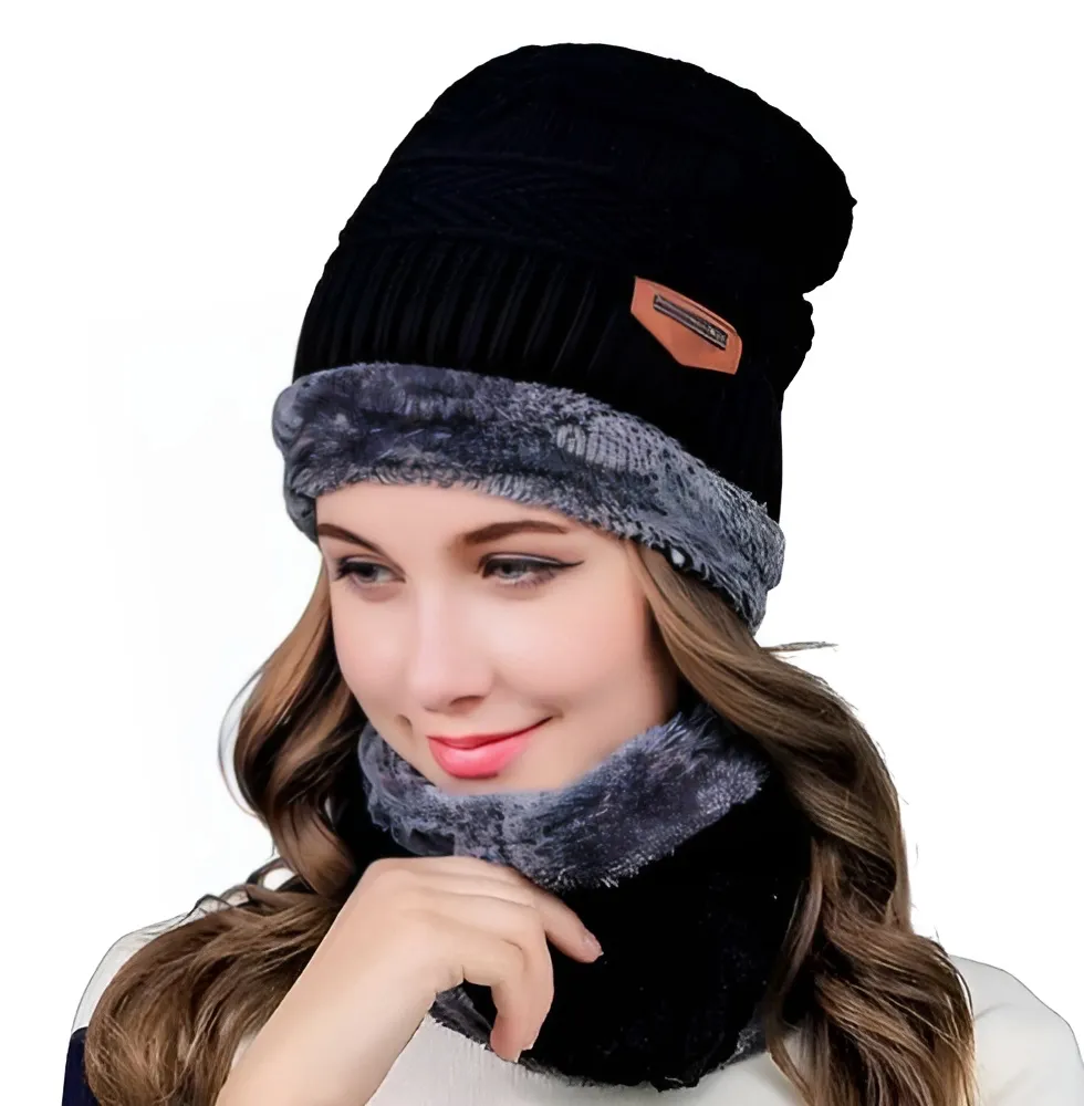 Cuzcare Set Hat Scarf for Men and Women Neck Protection Outdoor Warm Fleece Liner Knit Winter