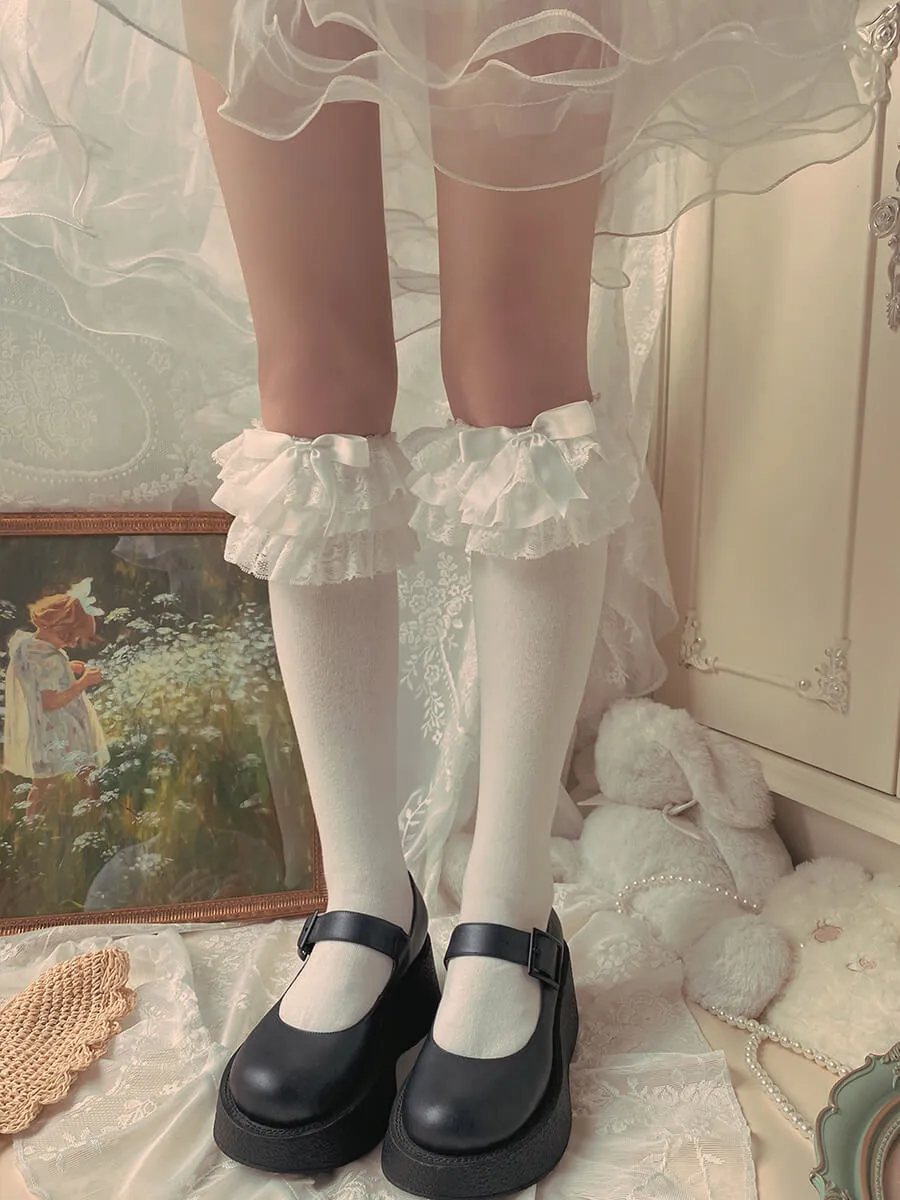 Lolita Lace Ruffle Top Bow Socks