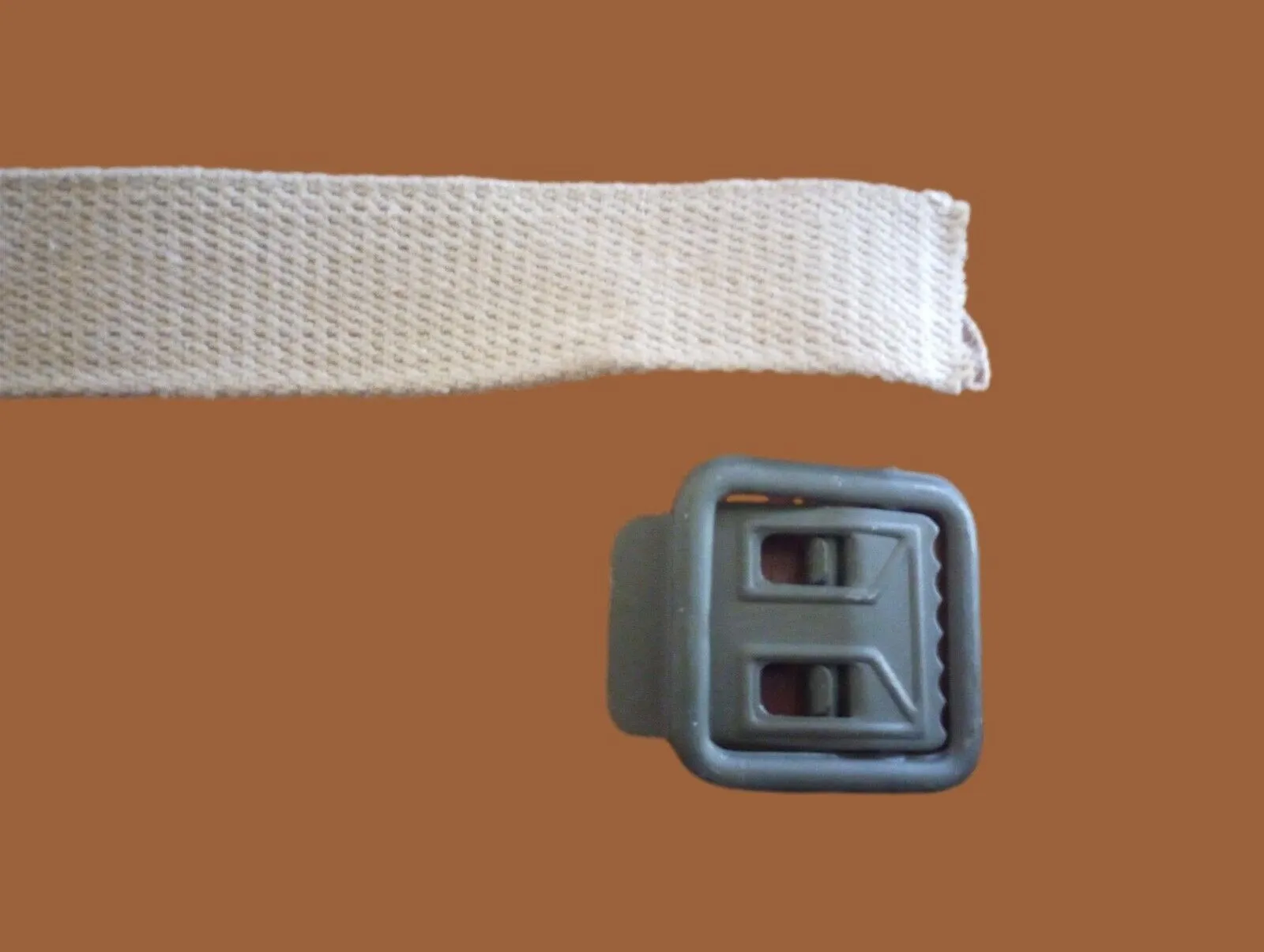 MILITARY ISSUE FRENCH ARMY KHAKI WEB BELT WITH OPEN FACE BUCKLE LARGE ORIGINAL