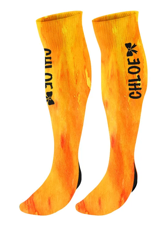 Personalized Cheer Bow Knee High Socks, Watercolor Background, Custom Cheer Team Socks