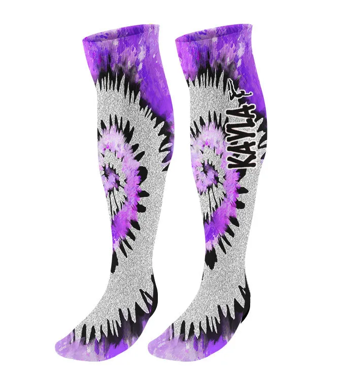 Personalized Gymnast Knee High Socks - Tie Dye Background