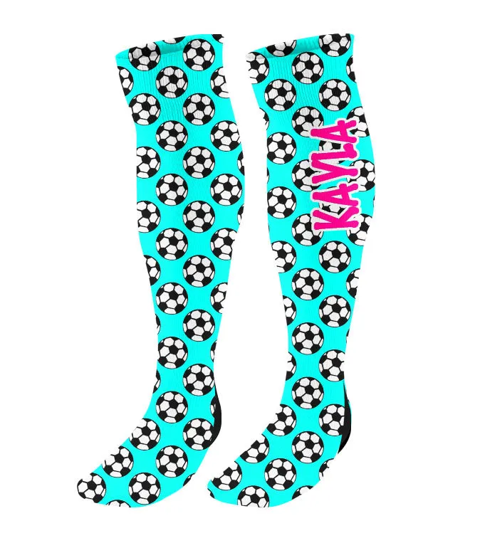 Personalized Soccer Knee High Socks with Mini Soccer Balls