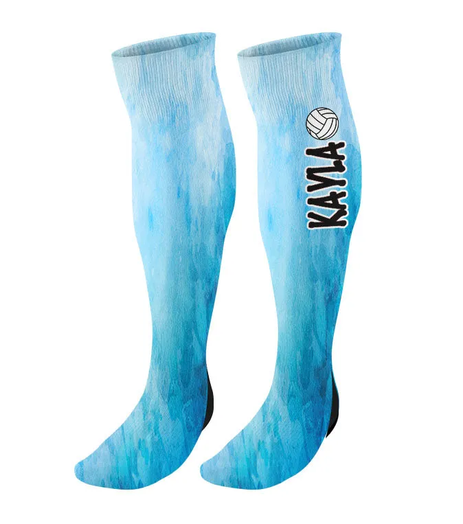 Personalized Volleyball Knee High Socks - Watercolor Background