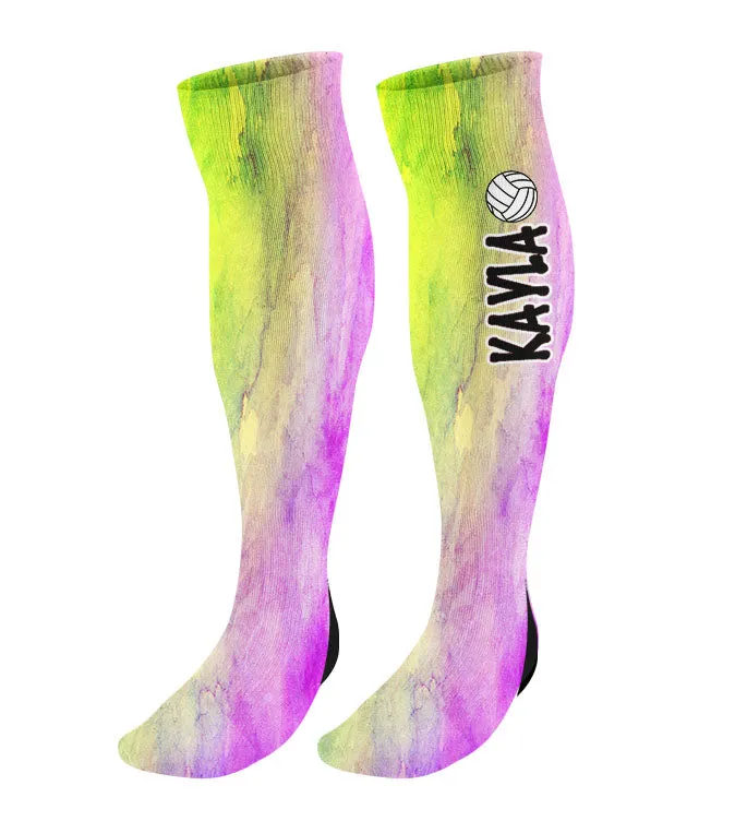 Personalized Volleyball Knee High Socks - Watercolor Background