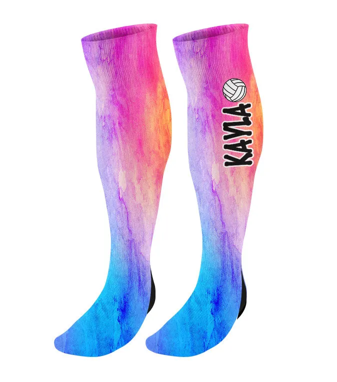 Personalized Volleyball Knee High Socks - Watercolor Background