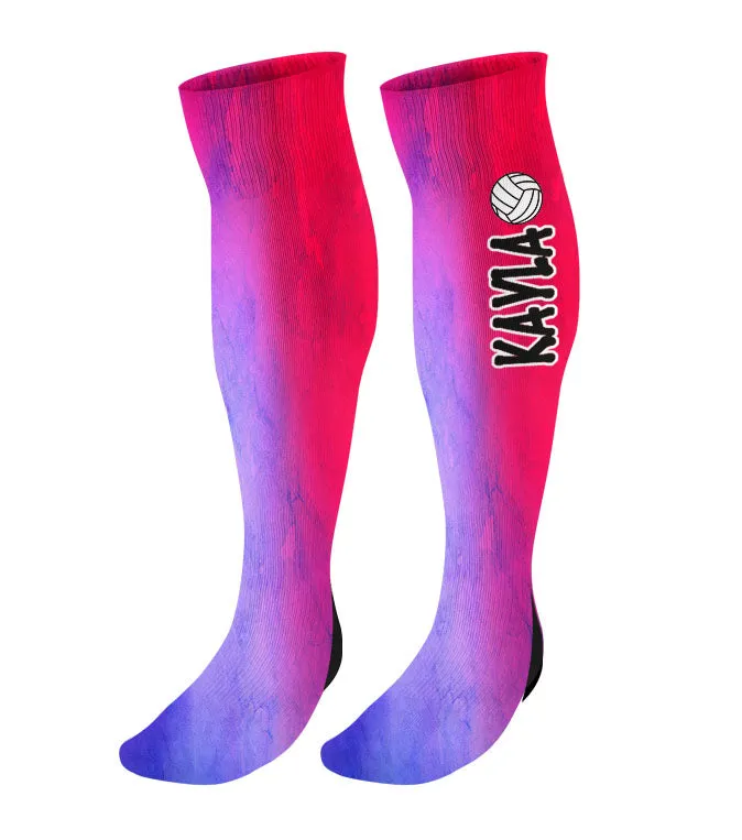 Personalized Volleyball Knee High Socks - Watercolor Background