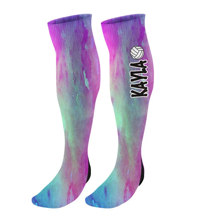 Personalized Volleyball Knee High Socks - Watercolor Background