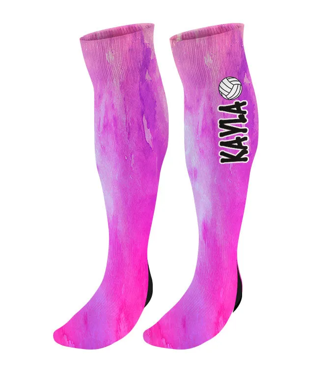 Personalized Volleyball Knee High Socks - Watercolor Background