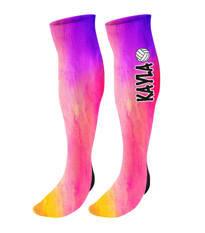 Personalized Volleyball Knee High Socks - Watercolor Background