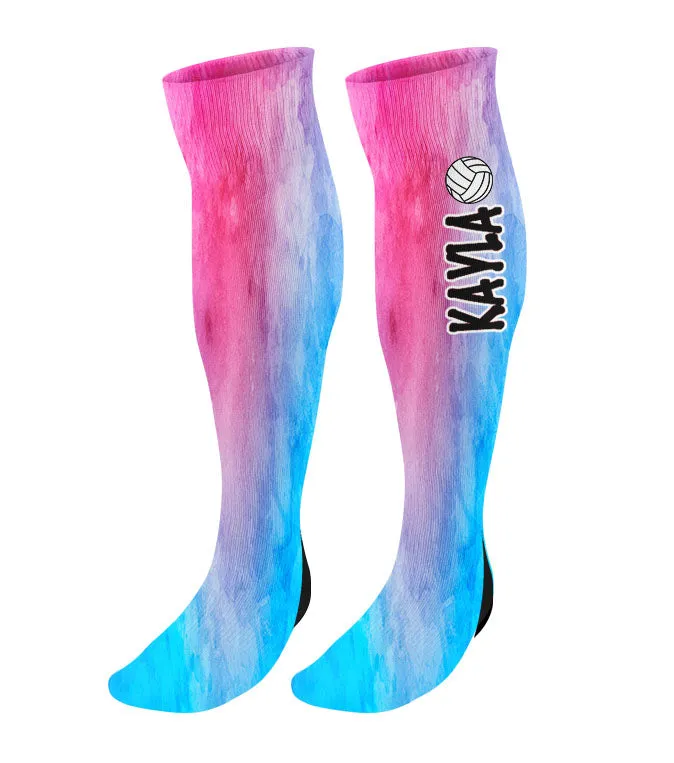 Personalized Volleyball Knee High Socks - Watercolor Background