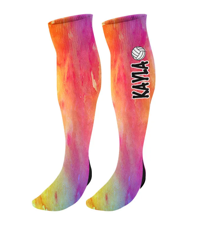 Personalized Volleyball Knee High Socks - Watercolor Background