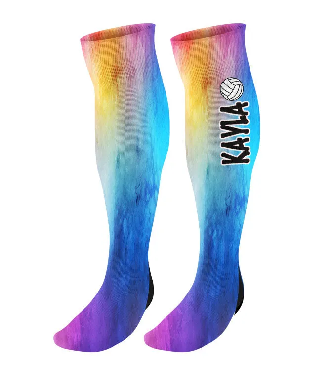 Personalized Volleyball Knee High Socks - Watercolor Background