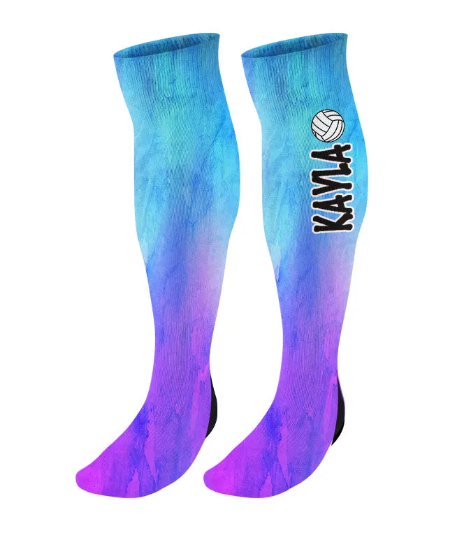 Personalized Volleyball Knee High Socks - Watercolor Background