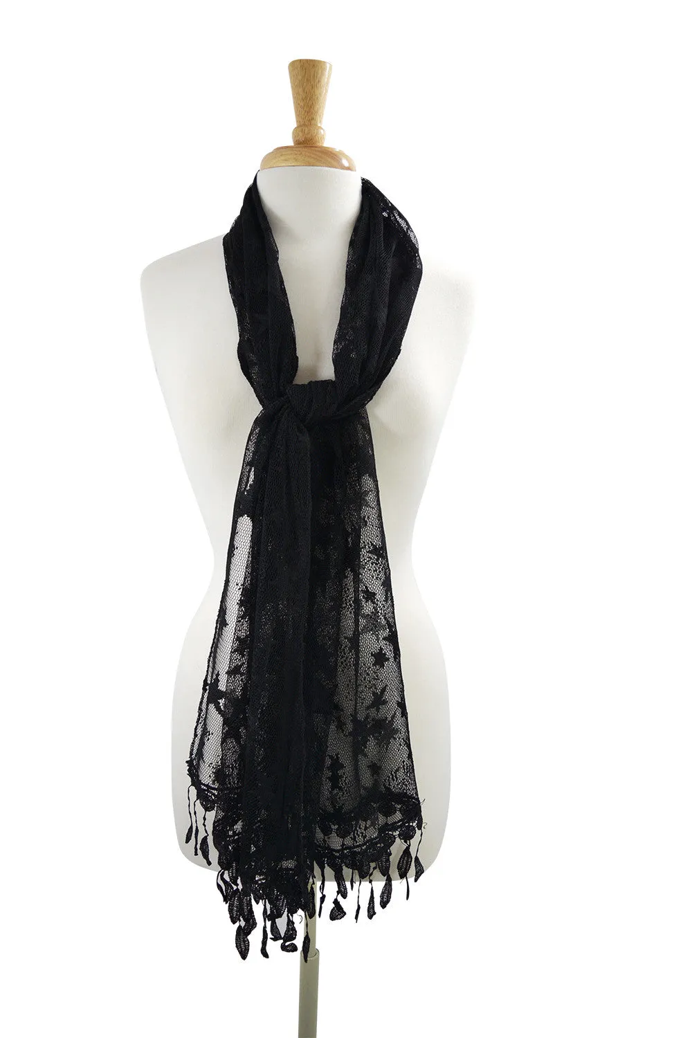 Rockabilly Star Night Stars Burnout Lace Fringes Scarf Shawl