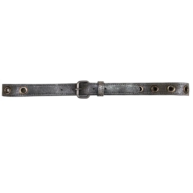 Skinny Grommet Belt - Antique Silver Metallic