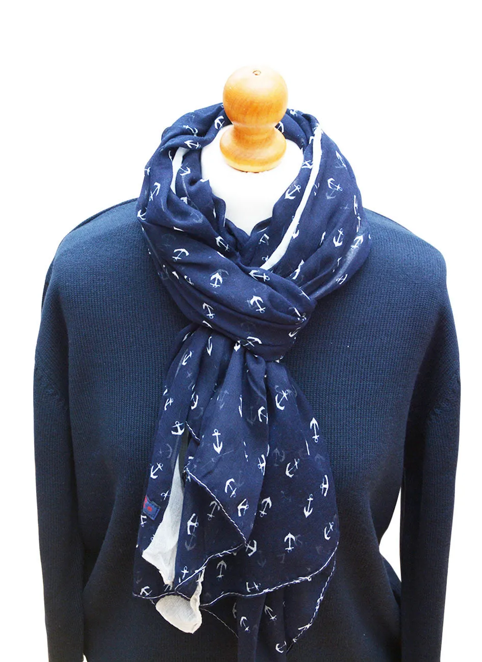 Southern Marine's Navy Lightweight Summer Scarf - Small Anchor    ON SALE