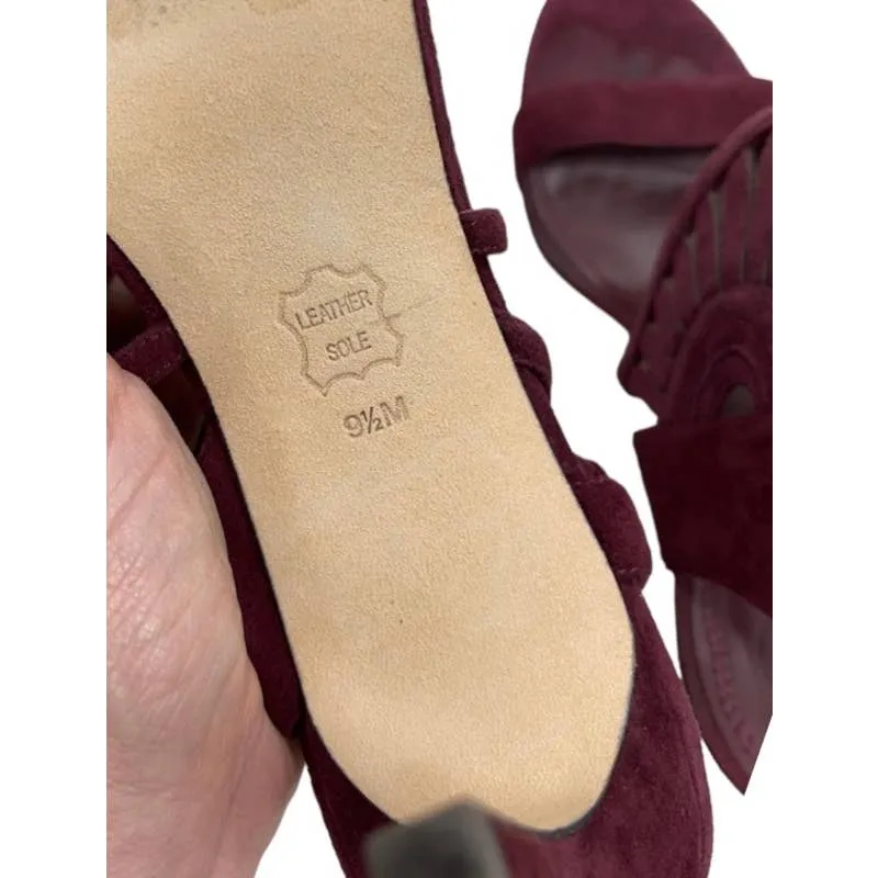 Tory Burch Leyla Cut Out Heels Sandals Shoes Burgundy Suede 9.5