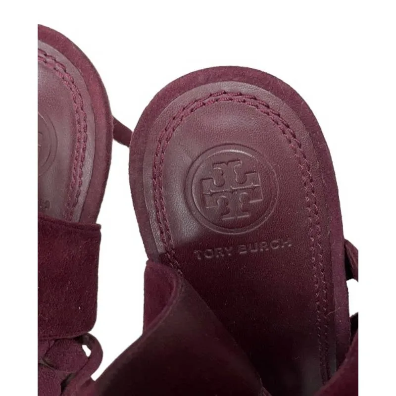 Tory Burch Leyla Cut Out Heels Sandals Shoes Burgundy Suede 9.5