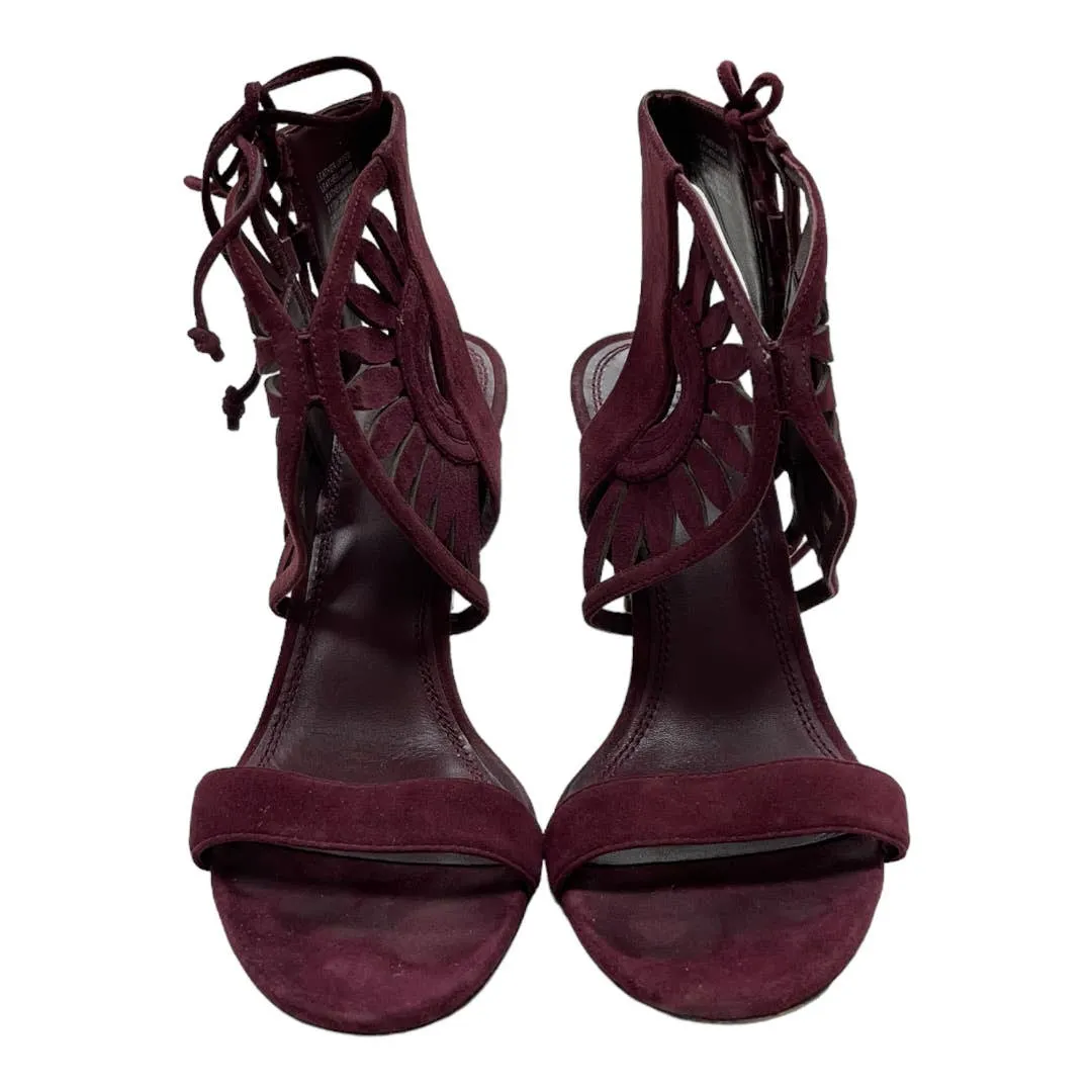 Tory Burch Leyla Cut Out Heels Sandals Shoes Burgundy Suede 9.5