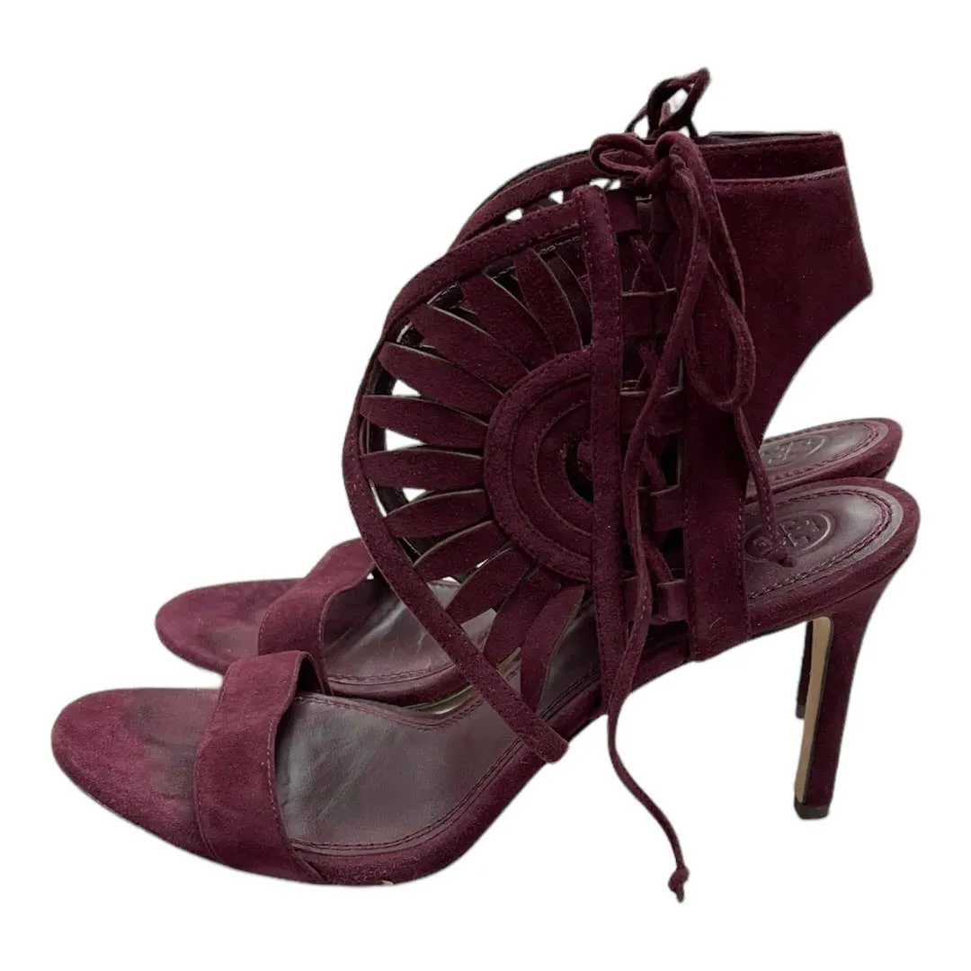 Tory Burch Leyla Cut Out Heels Sandals Shoes Burgundy Suede 9.5
