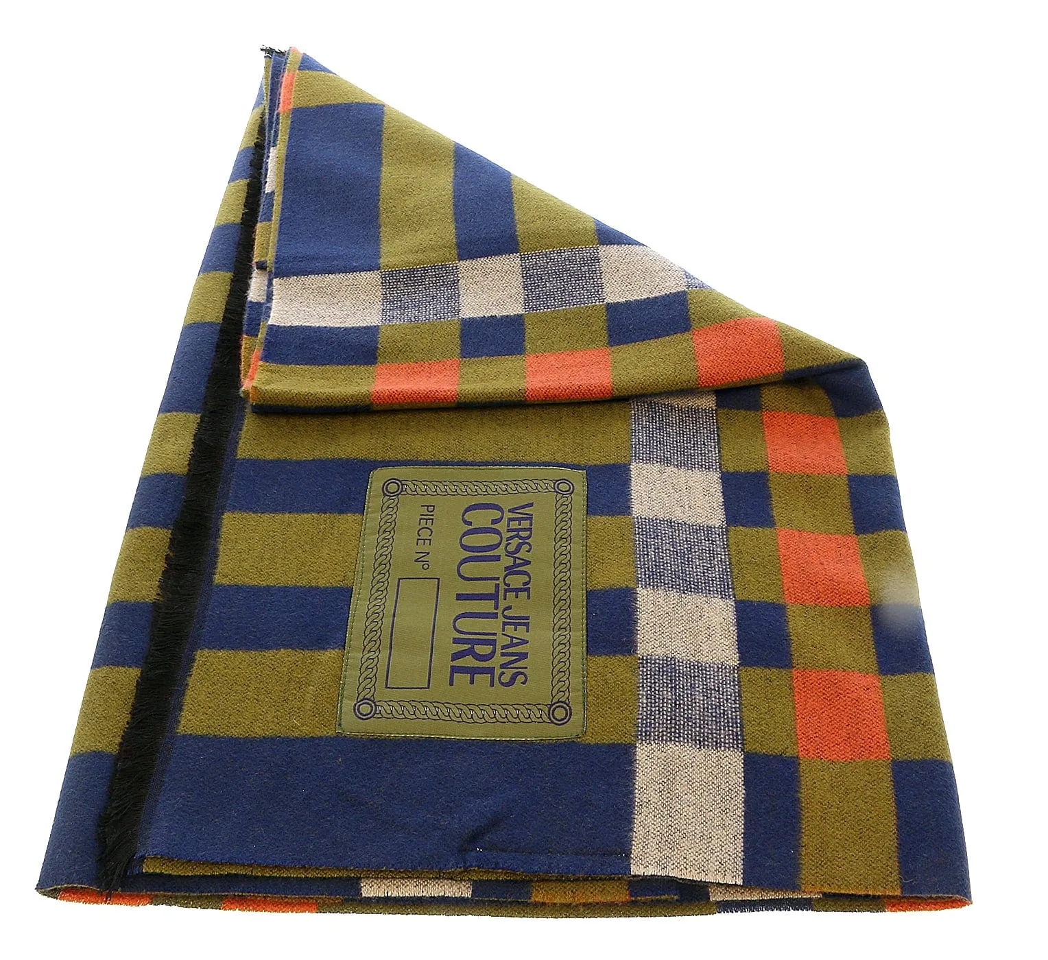 Versace Jeans Couture Blue/Khaki Checkered Pattern Scarf