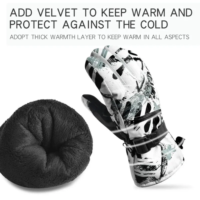 Winter Snowboard Ski Gloves PU Leather Non-slip Touch Screen Waterproof Motorcycle Cycling Fleece Warm Snow Gloves Unisex